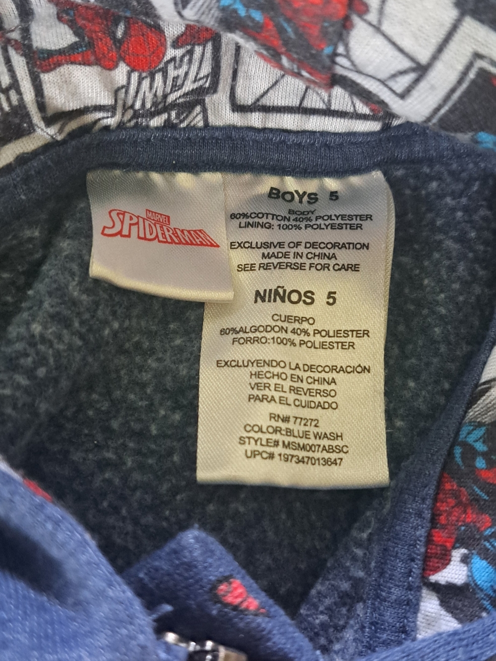 BOYS DISNEY MARVEL SPIDERMAN ZIP HOODIE SZ 5T - Picture 5 of 6